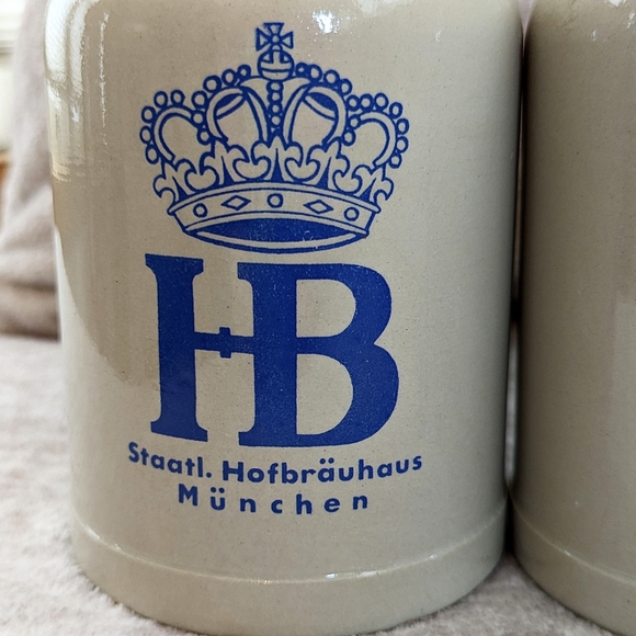 German set of 3 beer mugs ceramic stoneware Germany blue logo - Picture 2 of 13
